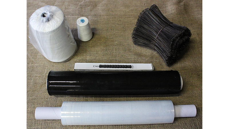 Packaging accessories including thread, wire and pallet wrap