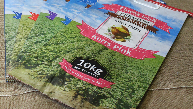 Blue printed potato bags
